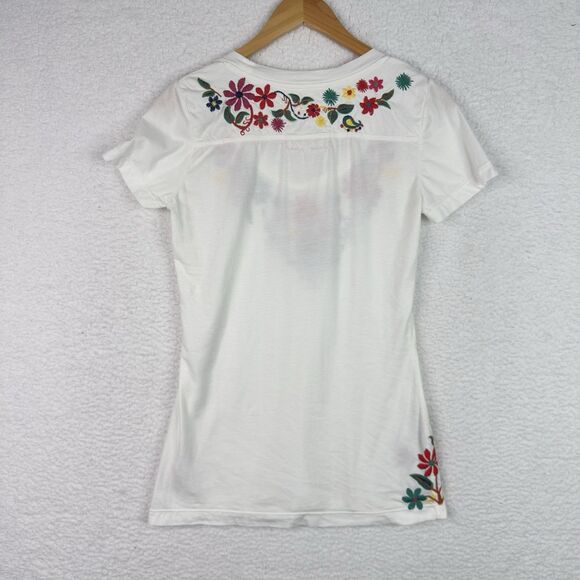 Johnny Was T-Shirt Floral Embroidered White S 100% Cotton Short Sleeve Boho Chic - Picture 7 of 13